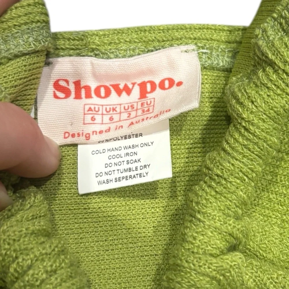 Showpo Lime Green Two-Piece set size 2, stretchy cozy loungewear pull on pants